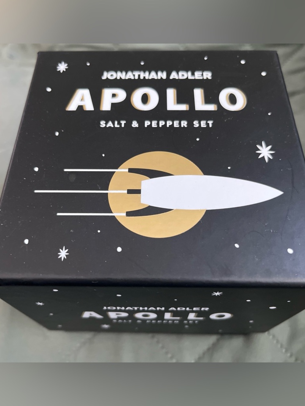 New in Box Jonathan Adler Apollo Rockets Salt & Pepper Shakers Set Collectible